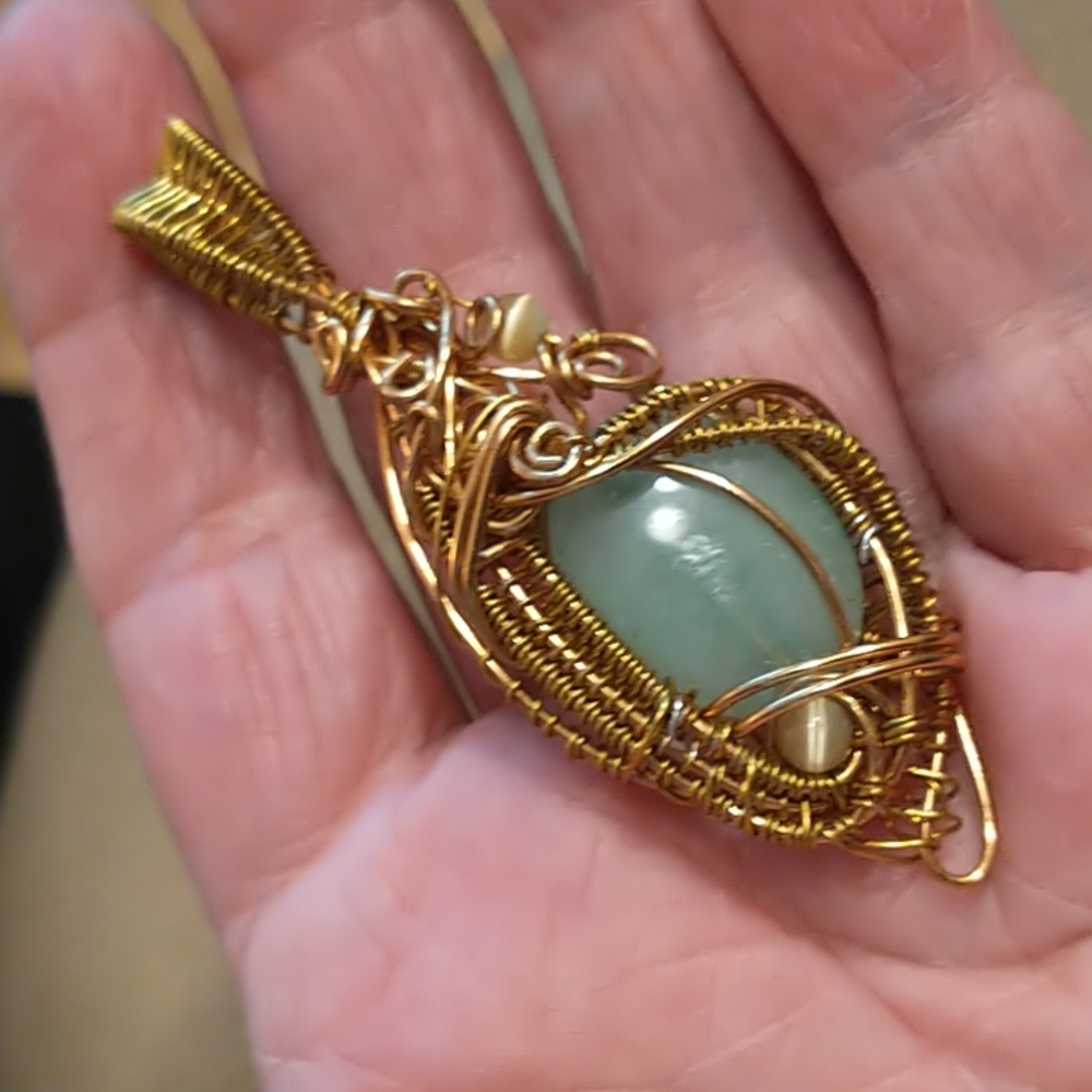 NWT Beautiful Aqua Agate Brass Pendant